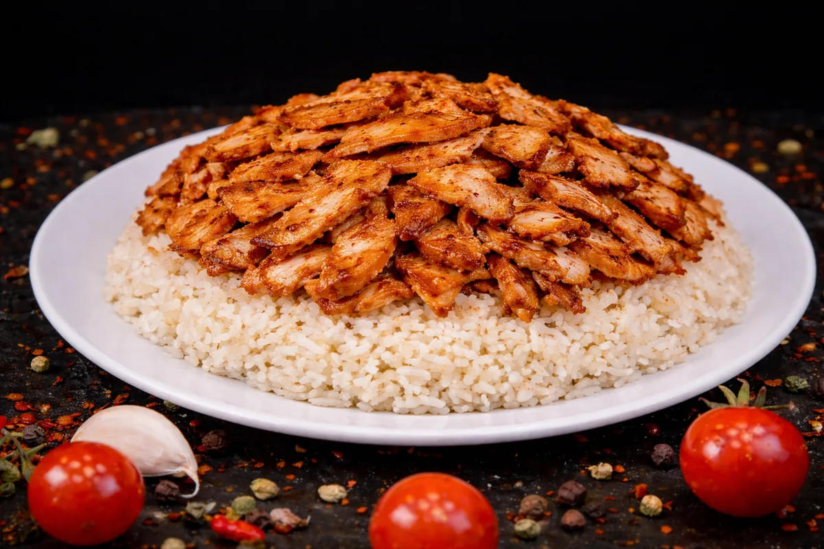 Chicken doner bowl with rice and salad