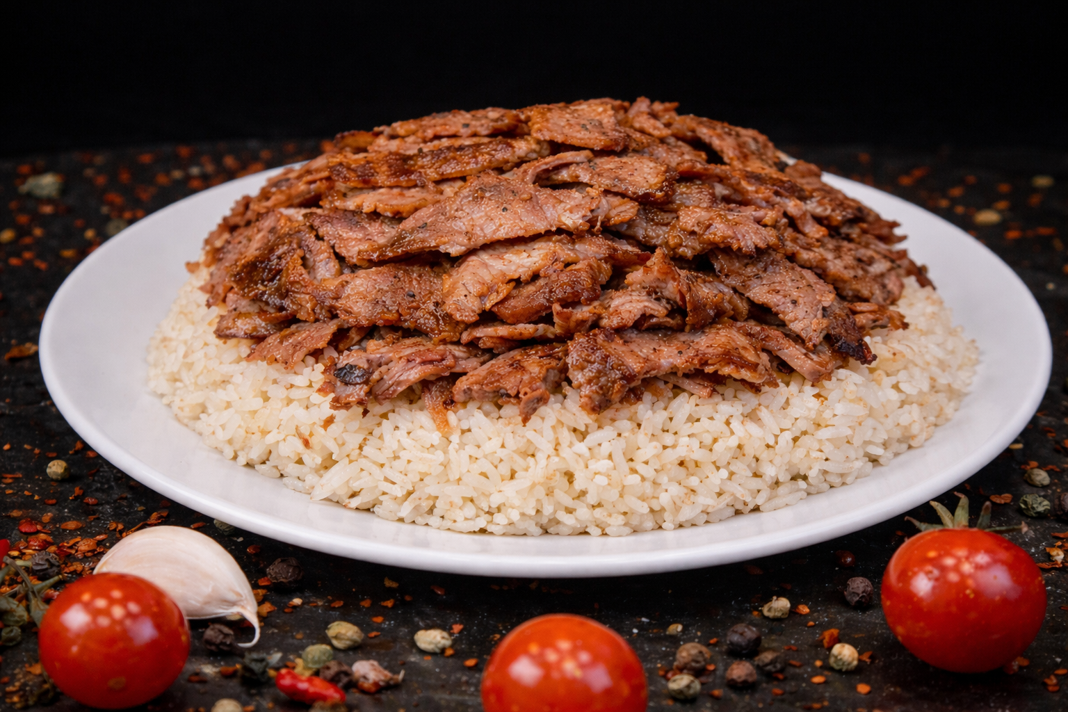 Beef doner bowl with rice and salad
