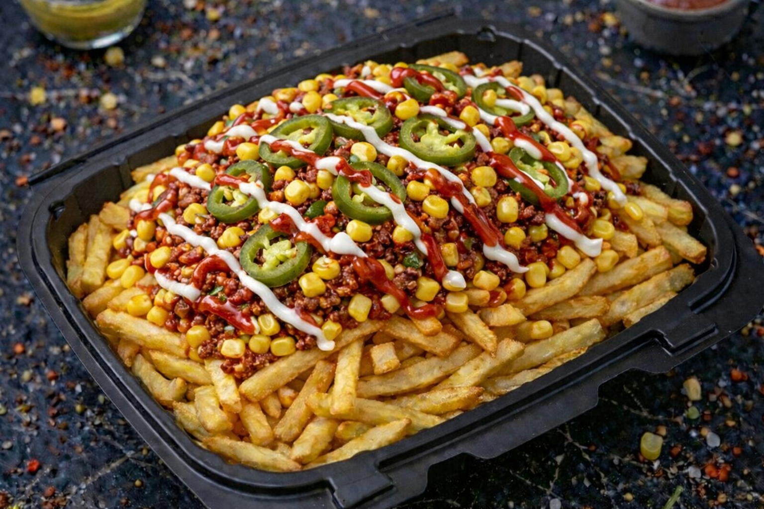 Loaded fries bowl with toppings