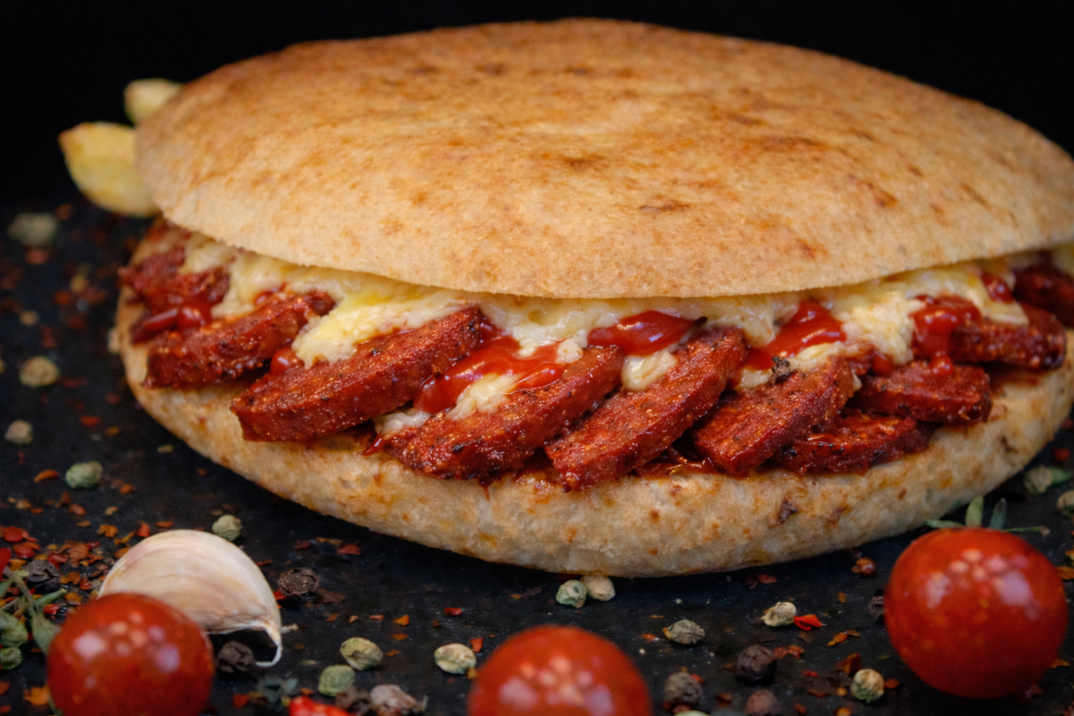 Afyon sucuk ekmek - grilled Turkish sausage sandwich with melted kashar cheese in Miami