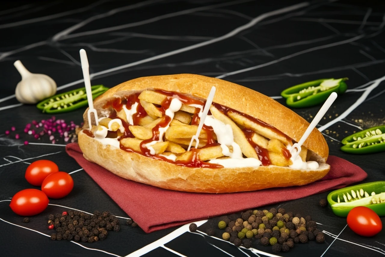 Classic Patso - crispy French fries stuffed inside a sandwich bun - Turkish street food